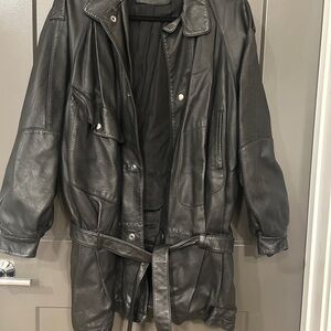 Black Leather Jacket with Belt
